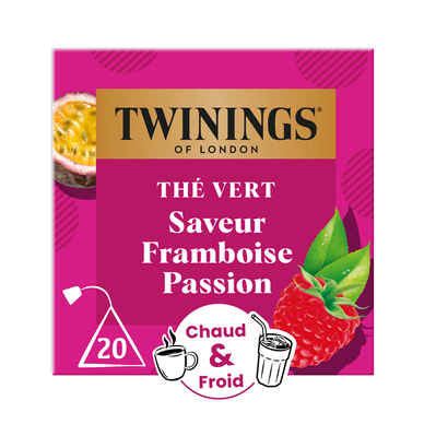 Thé vert framboise fruit de la passion TWININGS, 20x32g