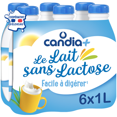 Lait Sans Lactose 1% MG UHT CANDIA - Bouteille 6x1L