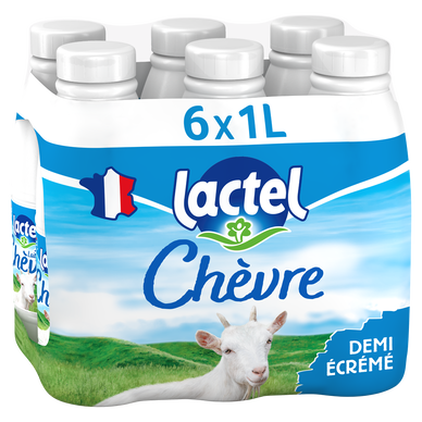 Lait chèvre demi-écrémé LACTEL - Bouteille 6x1L