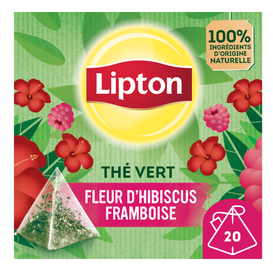 Thé vert fleur d'Hibiscus Framboise LIPTON, x20 sachets - 30g