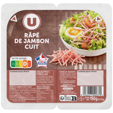 Râpé de jambon cuit - 2x75g