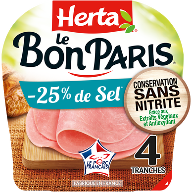 Jambon -25% de sel Conservation Sans Nitrite HERTA Le Bon Paris 4T - 140g