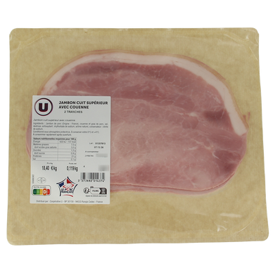 Jambon supérieur avec couenne, VPF, 2 tranches