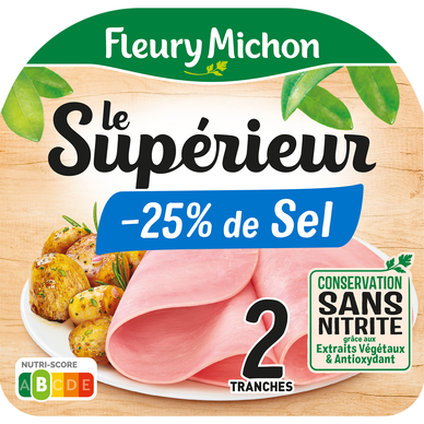 Jambon Le Supérieur -25% de sel Conservation sans nitrite FLEURY MICHON 2 tranches - 70g