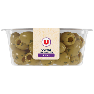 Olives vertes dénoyautées à l'ail, 150g