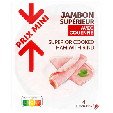 Jambon Supérieur avec couenne - x4 tranches, 200g
