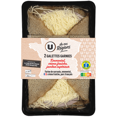 Galettes de blé noir, garnies de jambon supérieur et emmental , x2, 300g