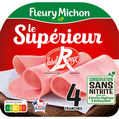 Jambon cuit conservation sans nitrite label rouge FLEURY MICHON x4 tranches 160g