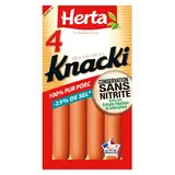 Saucisses Knacki Original Pur Porc -25% de sel Sans Nitrite HERTA x4 -140g