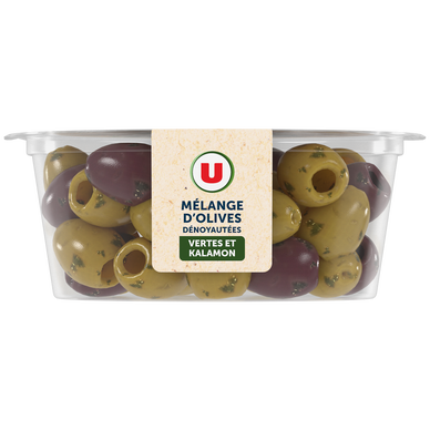 Olives vertes et noires Kalamata dénoyautées, 150g
