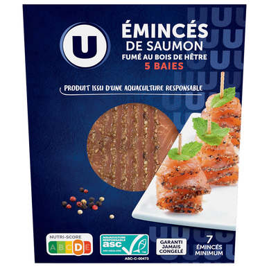 Emincés de saumon fumé Atlantique au bois de hêtre aux 5 baies 100g