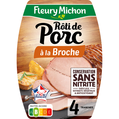 Roti de porc à la broche Conservation sans nitrite FLEURY MICHON x4 -140g