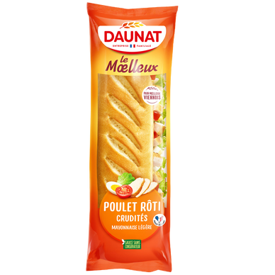 Sandwich baguette le moelleux poulet rôti crudités DAUNAT, 230g