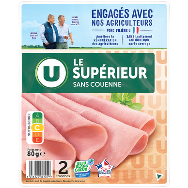 Jambon Supérieur sans couenne BBC U x2 tranches, 80g