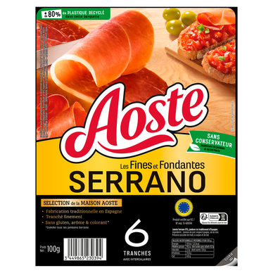 Jambon Cru Serrano Fines Tranches - AOSTE - 6 fondantes - 100g