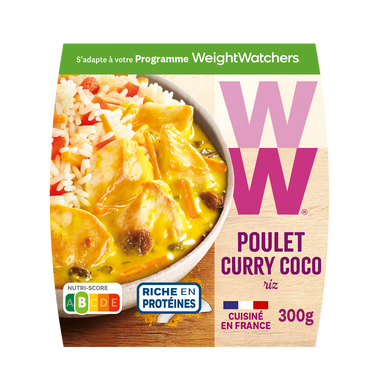 Plat cuisiné individuel Poulet curry coco et éclats de riz WW - 300g