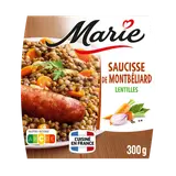 Plat cuisiné individuel Saucisse de Montbéliard lentilles cuisinées MARIE, 300G