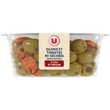 Olives vertes dénoyautées aux tomates mi-séchés à l'ail et à l'origan,150g