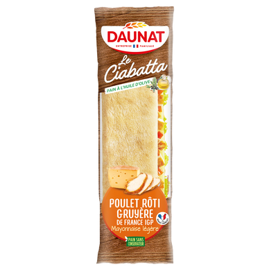 Sandwich Ciabatta poulet rôti gruyère IGP, DAUNAT, 200g