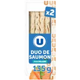 Sandwich duo pain spécile, garni de sauce au yaourt, salade, saumonfumé et cuit 8,8%mg MARQUE U 135g