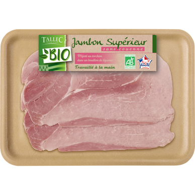 Jambon cuit supérieur sans couenne BIO, TALLEC, 2 tranches, 120g