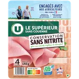 Jambon Supérieur sans couenne Conservation Sans Nitrite - x4 tranches,140g
