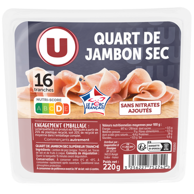 Quart de Jambon sec - BBC U x16 tranches, 220g