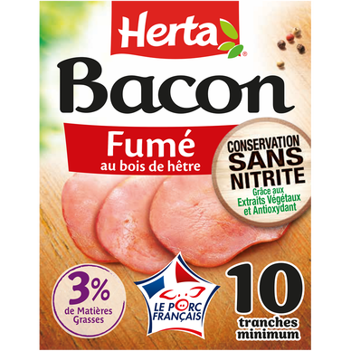 Bacon conservation sans nitrite 10 tranches HERTA 120g