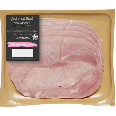 Jambon supérieur sans couenne, sans sel nitrité ajouté, VPF, 4 tranches