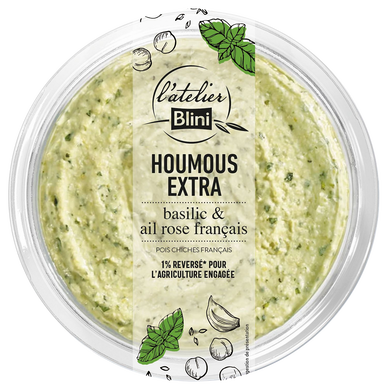 Spécialité à base de pois chiche et extra basilic houmous ATELIER BLINI, 175g