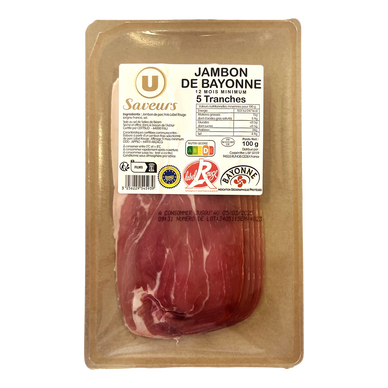 Jambon de Bayonne IGP Label Rouge 12 mois d'affinage, 5 tranches, 100g