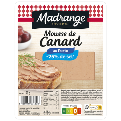 Mousse de canard au Porto -25 % de sel MADRANGE 150g
