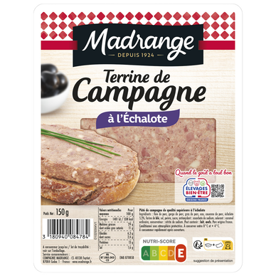 Terrine de campagne à l'échalotte élevages bien être MADRANGE 150g