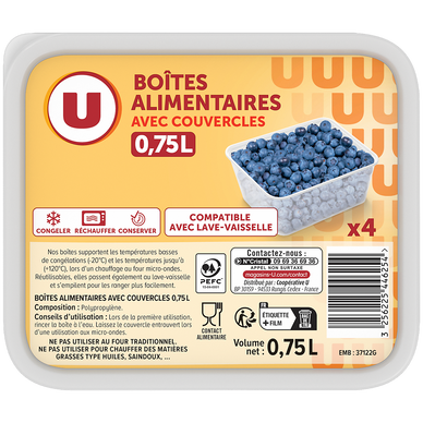 Boîtes plastiques micro onde,  4x0,75 litres