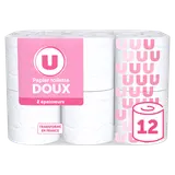 Papier toilette doux blanc 2 plis  paquet de 12 rouleaux