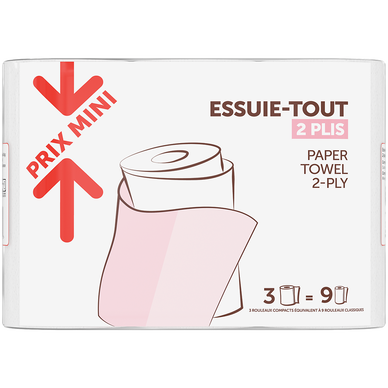 Essuie-tout 2 plis PRIX MINI x3 = 9 rouleaux