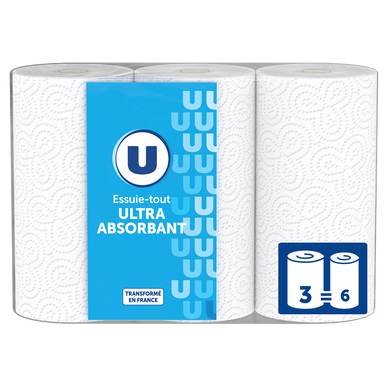 Essuie-tout blanc compact x3 = 6 rouleaux
