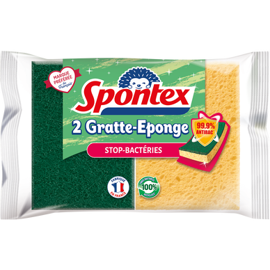 Gratte éponge efficacité anti-bactérienne SPONTEX, x2