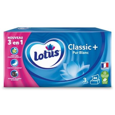 Mouchoirs Classic+ Pur Blanc Family Pack LOTUS, boite x80