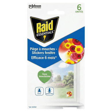 Sticker fenêtres soleil bouquet floral piége à mouches & mouches àfruits RAID ESSENTIALS x6
