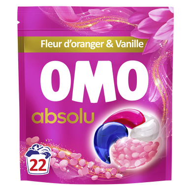 Lessive capsules absolu perles parfumées fleurs blanches OMO 22 lavages
