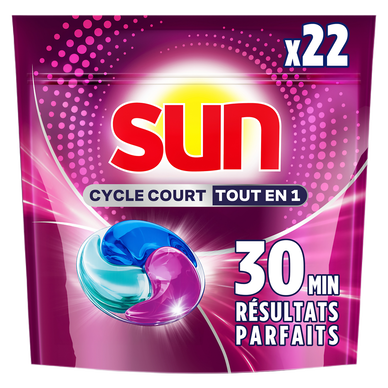 Capsules Cycle Court pour Lave-vaisselle Tout en 1 SUN - 22 lavages
