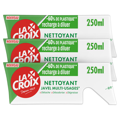 Eau de Javel LACROIX traditionnel multi-usage à diluer 3x250mL