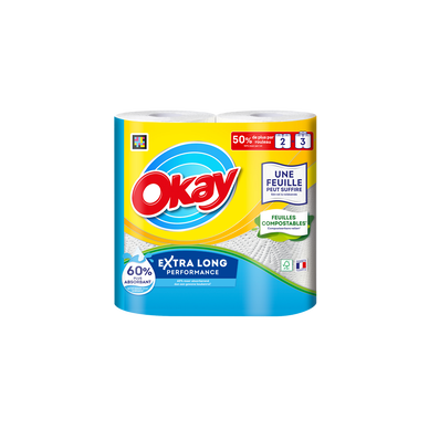 Essuie-tout blancs OKAY, 2 rouleaux XXL