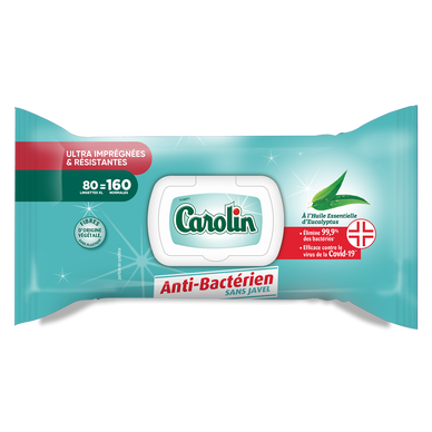 Lingettes multi-surface CAROLIN Resist+ antibactériennes Eucalyptusx80