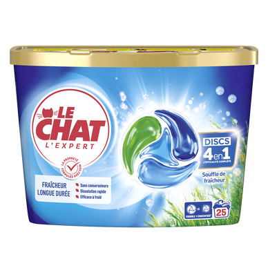 LE CHAT - Lessive en doses - 4 en 1 - Souffle de Fraîcheur - 25 lavages - 412 g