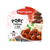 Plat cuisiné Porc au caramel et son riz PAUL & LOUISE, barquette 300g