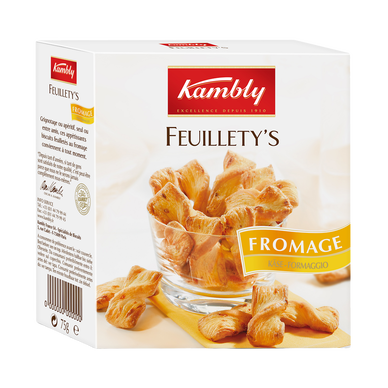 Biscuits apéritifs Snacks feuilletés au beurre et gruyère Suisse Feuillety's KAMBLY, 75g