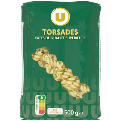 Pâtes Torsade qualité supérieure U paquet cello de 500g