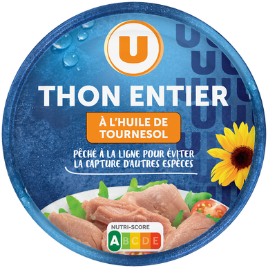 Thon entier à l'huile de tournesol pêché canne - boite 150g
